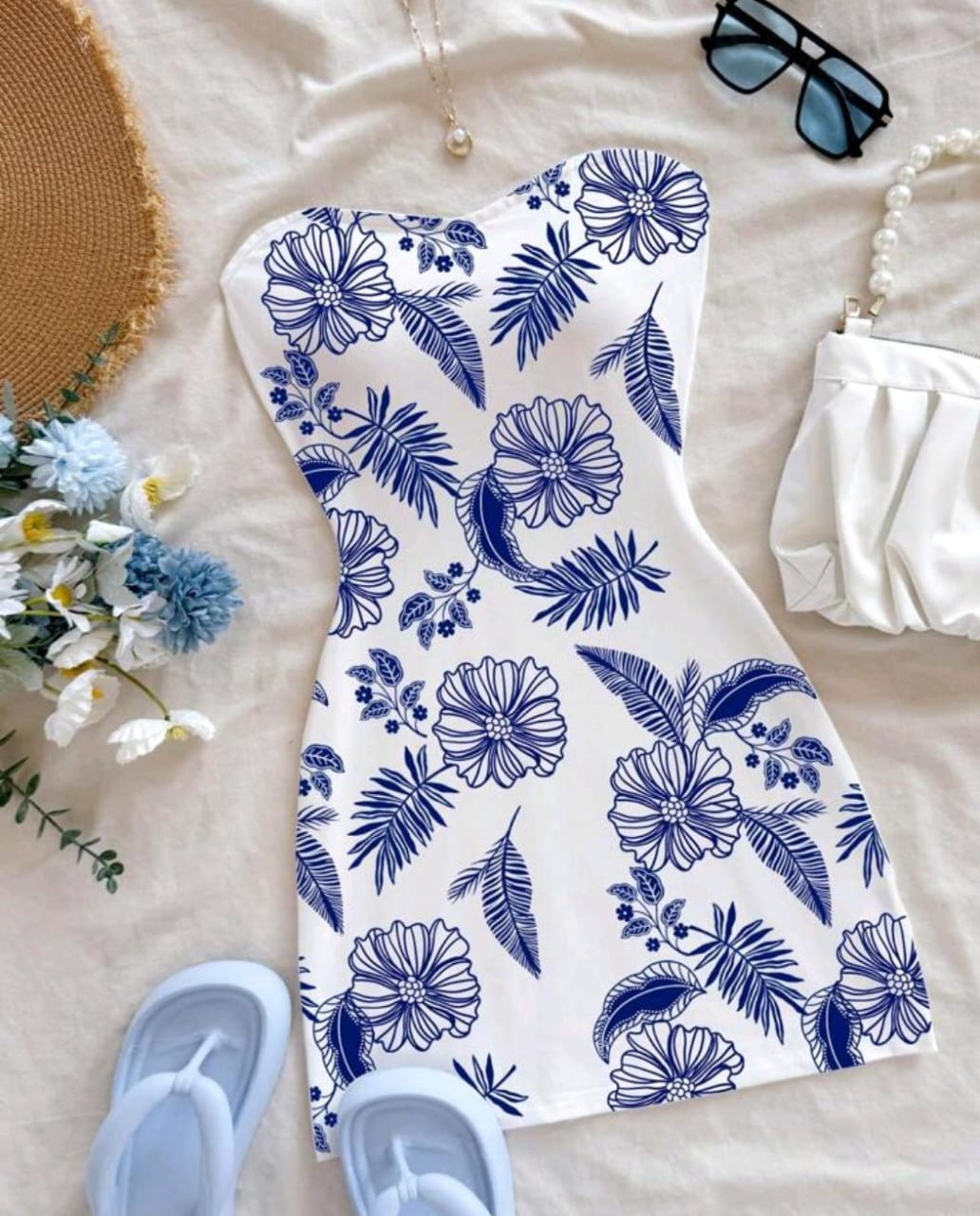 VESTIDO COLOR AZUL FLORIADO TALLA CH